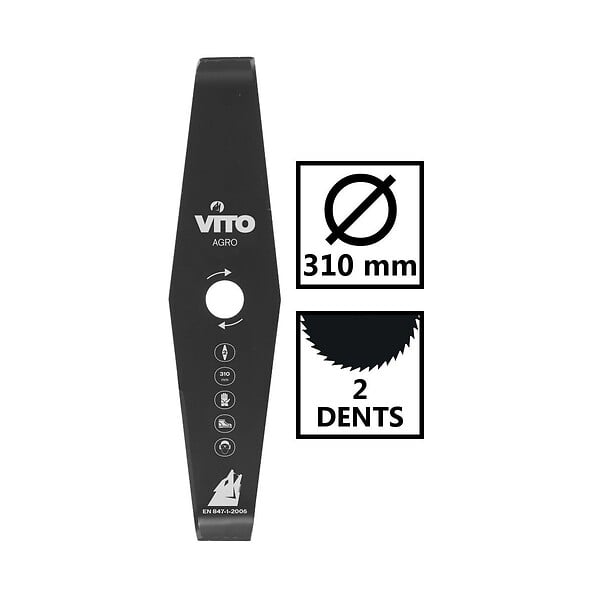 VITO - Lame de coupe 310mm pour débroussailleuse 2 dents alesage 25.4 standard VITO - large