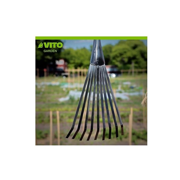 VITO - Balai de jardin à gazon 8 dents 13Cm Manche bois Inox et Fer forgés à la main VITO - large