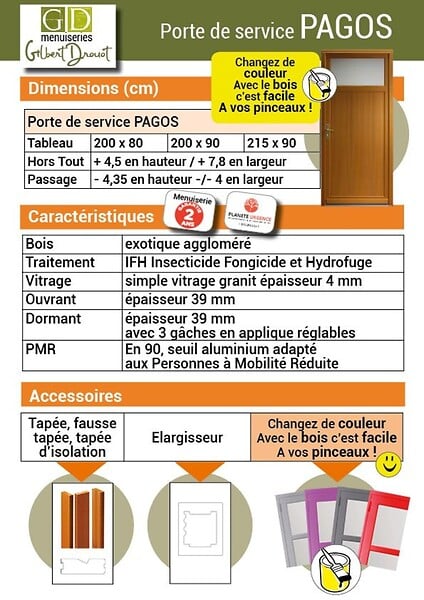 GD MENUISERIES - Porte De Service Bois Pagos, H200 x L80 Côte Tableau p. Gauche - large