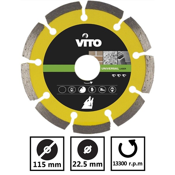 VITO - Meuleuse angulaire 850W 115mm + Disque coupe bois et PVC + Disque Diamant laser + Boîte à outils VITO - large