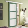 GD MENUISERIES - Porte Coulissante Vert Sauge RAL 6021 Vitrée H204 x L73 cm, rail alu bandeau blanc - vignette