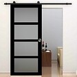 GD MENUISERIES - Porte Coulissante Telia Noir Vitrée H204 x L83 cm, Rail roulettes - vignette
