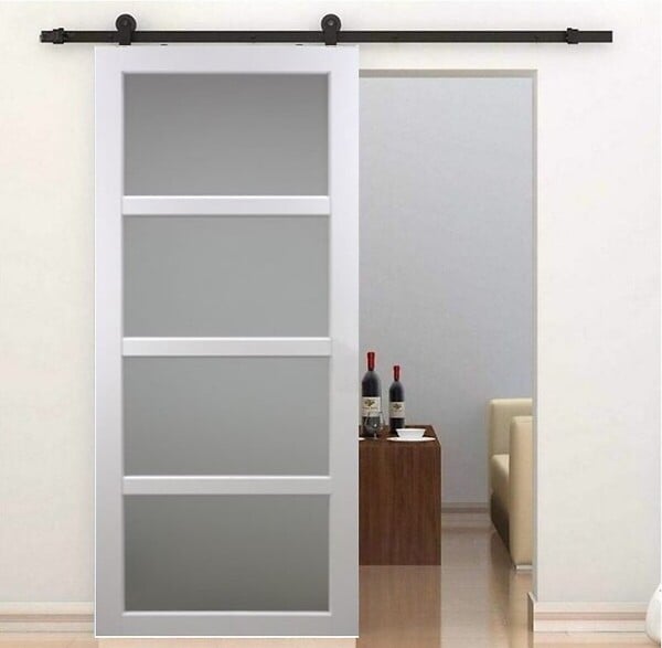GD MENUISERIES - Porte Coulissante Tana blanc Vitrée H204 x L73 cm, Rail roulettes - large