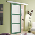 GD MENUISERIES - Porte Coulissante Vert Sauge RAL 6021 Vitrée H204 x L83 cm, rail alu - vignette
