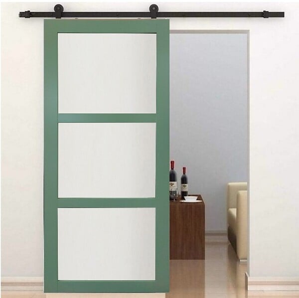 GD MENUISERIES - Porte Coulissante Vert Sauge RAL 6021 Vitrée H204 x L73 cm, railroulette - large