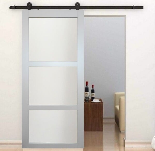 GD MENUISERIES - Porte Coulissante Greyria Gris Clair Vitrée H204 x L73 cm, Rail roulettes - large