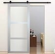 GD MENUISERIES - Porte Coulissante Greyria Gris Clair Vitrée H204 x L73 cm, Rail roulettes - vignette
