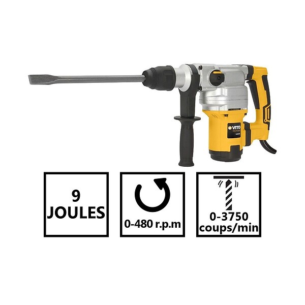 VITO - Marteau perforateur burineur 1050W SDS MAX 9 joules Burins et Forets inclus Mallette VITO - large