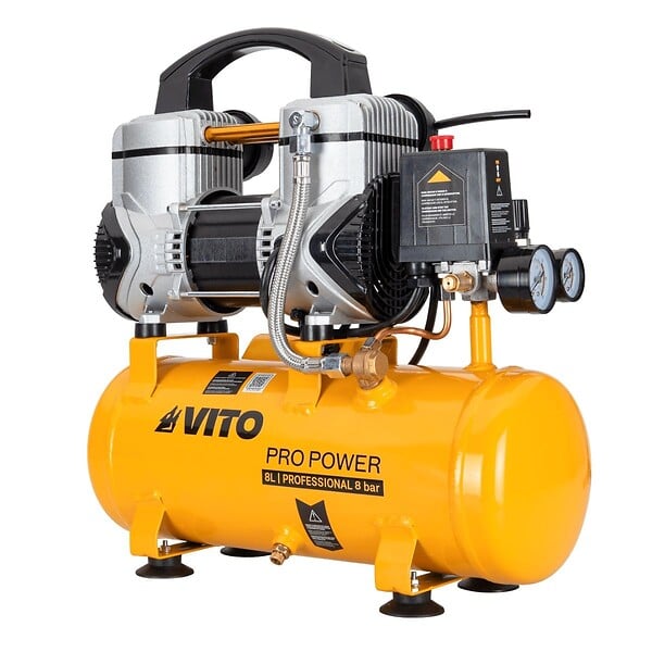 VITO - Compresseur d'Air Silencieux 8L Sans Huile 8 bar 1,5 CV / 1,1 kW Gonfleur Electrique Portatif Voiture VITO - large