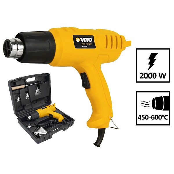 VITO - Décapeur thermique 2000W 450° et 600° C Mallette 5 accessoires VITO - large