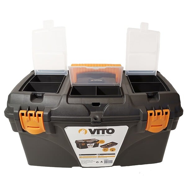 VITO - Boite à outils 21" 535 x 291 x 280 mm Grande malette 3 organiseurs sur couvercle + Porte outils interieur VITO - large