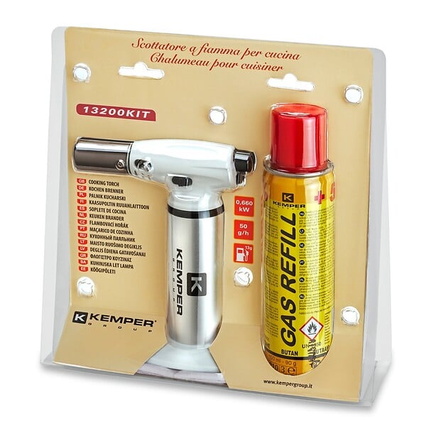 KEMPER - Chalumeau de cuisine à gaz Toutes positions 360° + Cartouche de gaz 160ml Allumage piézo Flamme réglable KEMPER - large