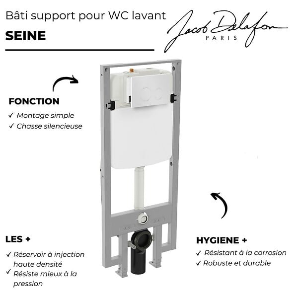 JACOB DELAFON - Pack WC lavant sans bride Seine avec télécommande + bâti support - large
