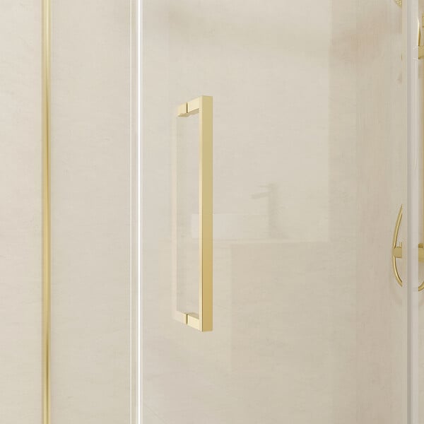 AURLANE - Porte de Douche Coulissante Type Industriel 140x200 cm - Finition Or Doré Brossé - Verre Trempé 6 mm - large