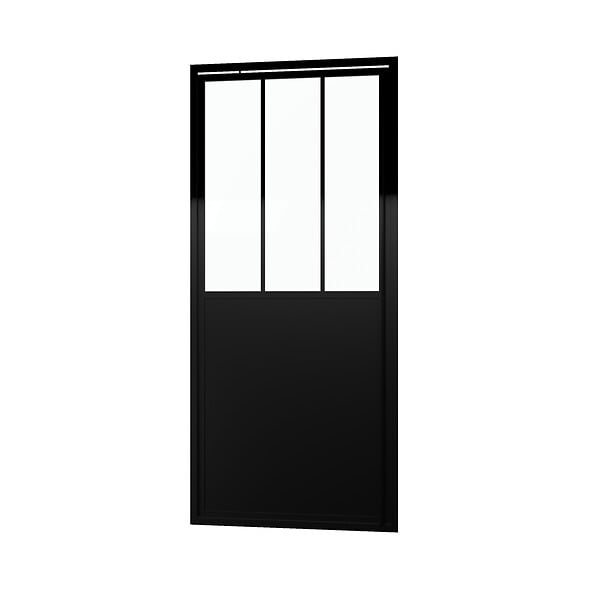 AURLANE - Porte de douche pivotante 80x200cm type atelier - Profilés noir mat Verre 5mm - WORKSHOP GLOSSY - large