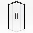 AURLANE - Porte de douche coulissante type industriel ouverture d'angle profiles noir mat - verre trempe 8mm - vignette