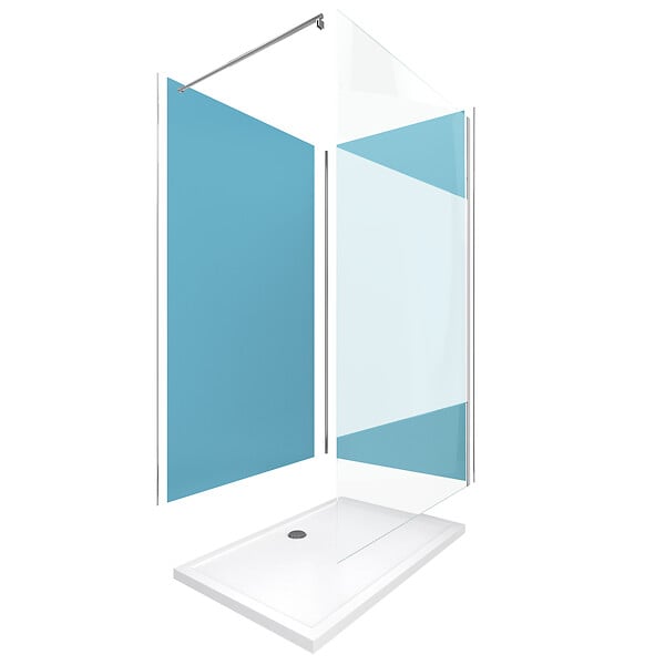 AURLANE - Pack Douche a l'Italienne 90x120 - Kit Panneaux Muraux Bleu/Chrome + Receveur + Paroi Depolie 8 mm - large