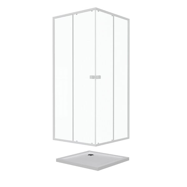 AURLANE - Pack porte de douche coulissante blanc de 78 à 90x185cm + receveur 80x80 - WHITY SLIDE - large