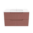 AURLANE - Meuble de Salle de Bains LEON 80cm Terracotta - 2 Tiroirs en MDF Ondulés - Vasque à encastrer - vignette
