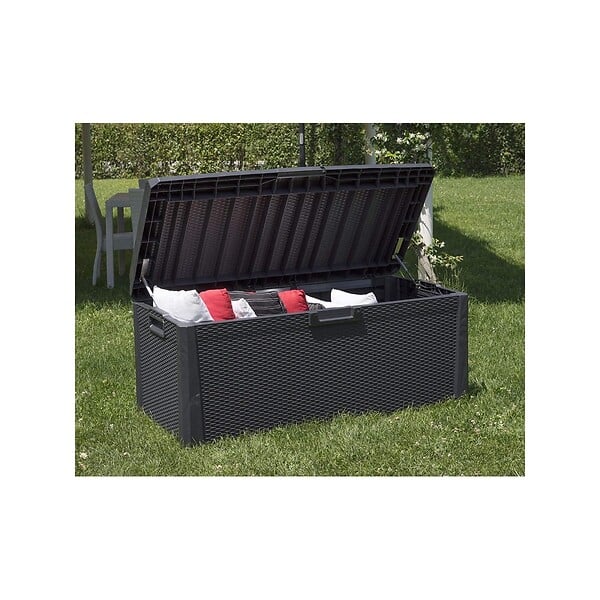 TOOMAX - Coffre de jardin en résine 560 Litres Gris Anthracite Cousin inclus Effet rotin L147xP72xH65 cm TOOMAX - large