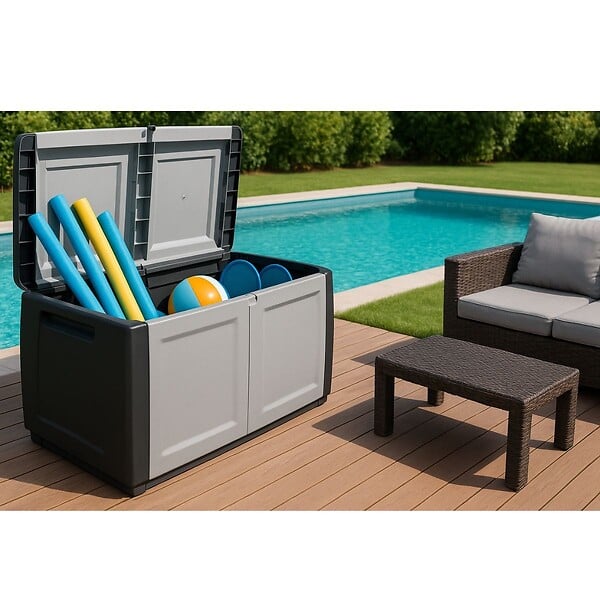 INTEC - Coffre de rangement 230L Coffre de Jardin Gris/Noir 96 x 53 x H57cm Poignées de transport polypropylène INTEC - large
