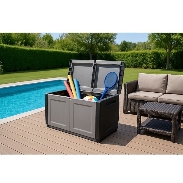 INTEC - Coffre de rangement 230L Coffre de Jardin Gris/Noir 96 x 53 x H57cm Poignées de transport polypropylène INTEC - large