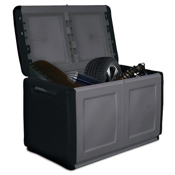 INTEC - Coffre de rangement 230L Coffre de Jardin Gris/Noir 96 x 53 x H57cm Poignées de transport polypropylène INTEC - large