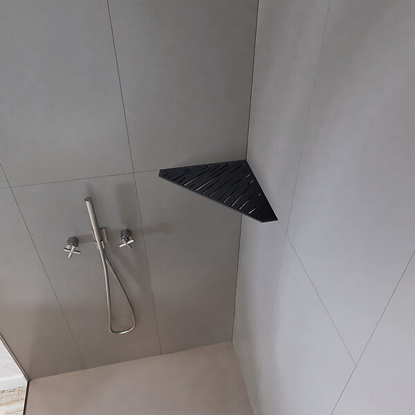 U-TILE - Etagère de douche en acier inox noir 20,4 x 20,4 cm x 2 mm - Pentagone design Tiger - fixation sans perçage - large