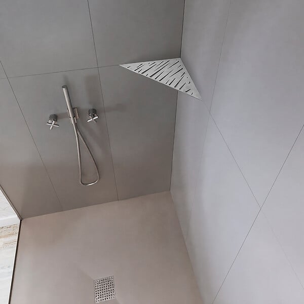 U-TILE - Etagère de douche en acier inox 20,4 x 20,4 cm x 2 mm - Triangulaire design Tiger - fixation sans perçage - large
