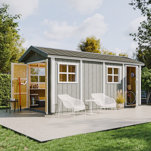 TIMBELA - Abri de Jardin Qualité Premium 11,47 m² - H252x250x530 cm - Construction de Panneaux LP Smartside - Timbela M915C-REDWOOD RED - large