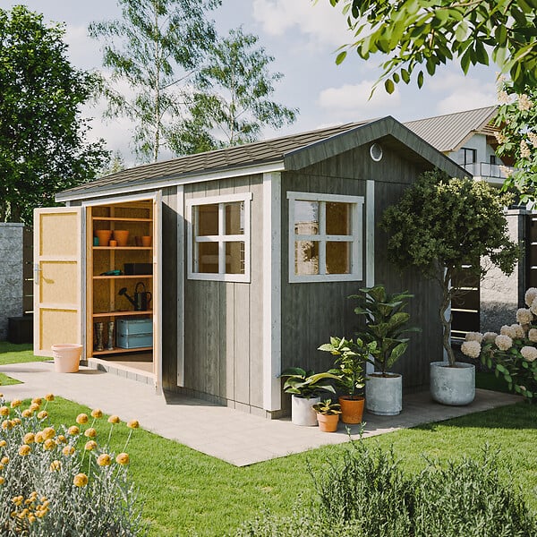 TIMBELA - Abri de Jardin Qualité Premium 8,68 m² - H252x250x412 cm - Construction de Panneaux LP Smartside - Timbela M914A-REDWOOD RED - large