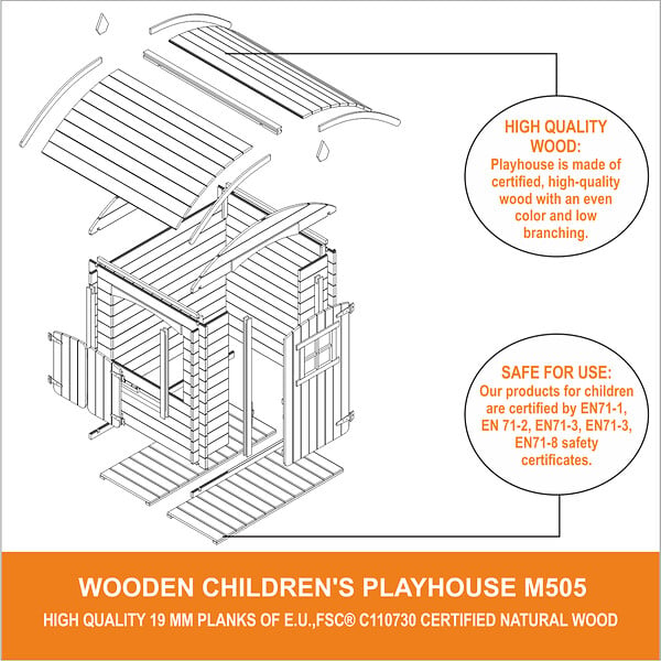 TIMBELA - Timbela M505 Maison en bois pour enfants AVEC PLANCHER - 112x146xH145cm / 1.1m2 - large