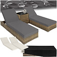 TECTAKE - Lot de 2 bains de soleil en rotin et aluminium marron naturel avec table et housses design - vignette
