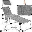 TECTAKE - Chaise longue en aluminium Lorella, rembourrée et pliable gris tacheté - vignette