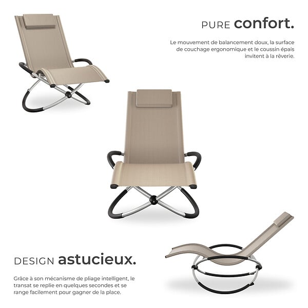 TECTAKE - Bain de soleil Paulina ergonomique, pliable, 150 kg beige - large