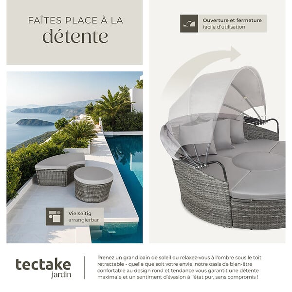 TECTAKE - Bain de soleil rond modulable SANTORIN gris - large