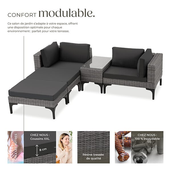 TECTAKE - Salon en rotin avec structure en aluminium Bellaria gris - large