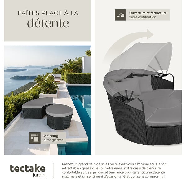 TECTAKE - Bain de soleil rond modulable SANTORIN noir - large