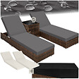 TECTAKE - 2 chaises longues en rotin avec structure en aluminium et table, housse de protection incluse marron - vignette