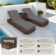 TECTAKE - 2 chaises longues en rotin avec structure en aluminium et table, housse de protection incluse marron - vignette