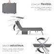 TECTAKE - Lot de 2 bain de soleil gris en polyester réglable 4 positions avec pare-soleil - vignette