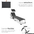 TECTAKE - Chaise longue en aluminium Lorella, rembourrée et pliable gris - vignette