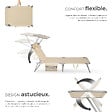 TECTAKE - Bain de soleil Chloé 4 positions avec appui-tête et pochette beige - vignette