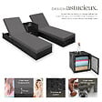 TECTAKE - Lot 2 chaises longues rotin aluminium noir avec table d appoint rangement 184x60x21 cm - vignette