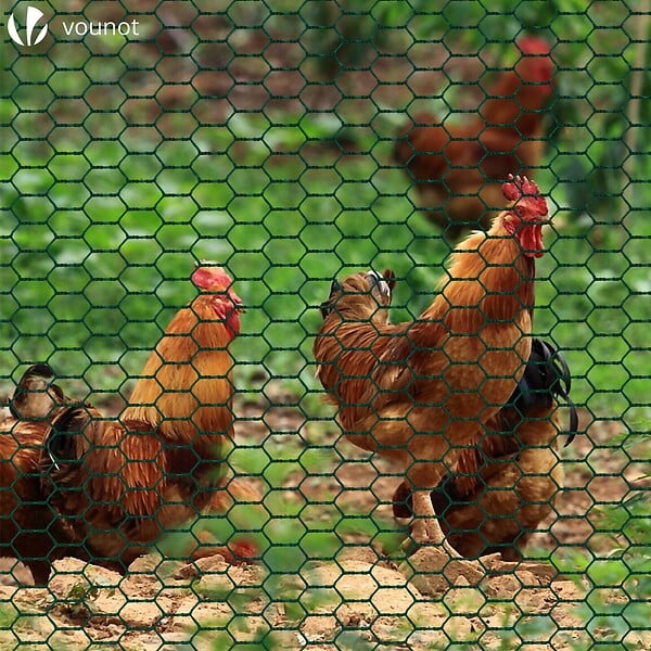 VOUNOT - Grillage a poule avec fils 25mm en PVC gaine vert 1x50M - large