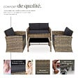 TECTAKE - 4 Places salon bas de jardin marron naturel gris foncé design moderne coussins confortables montage facile - vignette