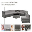 TECTAKE - Salon de jardin rotin en résine modulaire 6 places avec table verre coussins gris - vignette