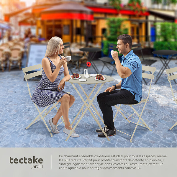 TECTAKE - Ensemble table et chaises bistrot Frieda, pliable pour 2 personnes crème - large