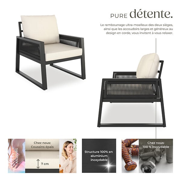 TECTAKE - Ensemble de salon de jardin en aluminium Captive au design Rope gris anthracite - large