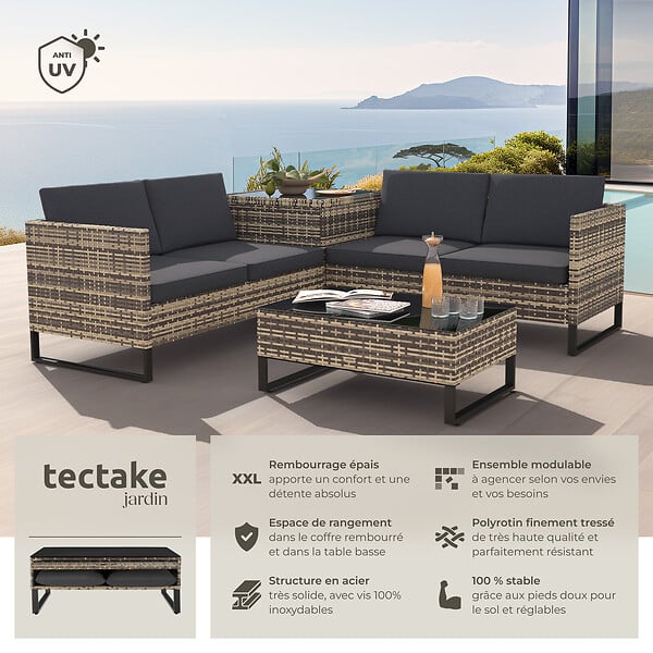 TECTAKE - Canapé jardin 2 places en résine tressée marron naturel solide tressage acier confortable design - large